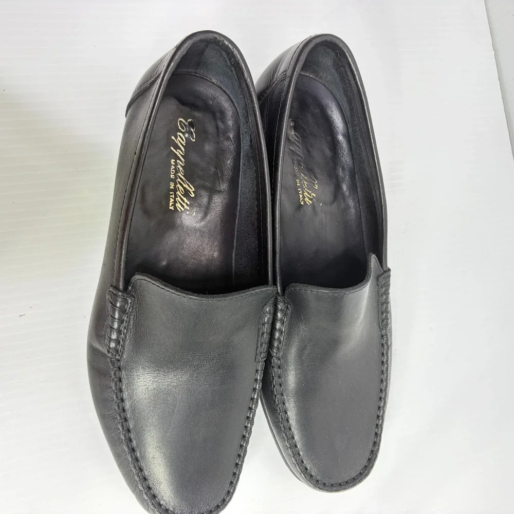 Cappelletti Mens Black Leather Whipstitch Loafers Slip On Shoes 43 US 10 Italy‎
